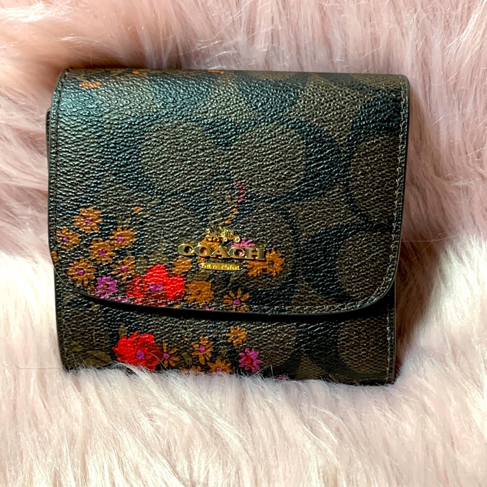Coach 3 fold wallet with the C logo and seasonal print.